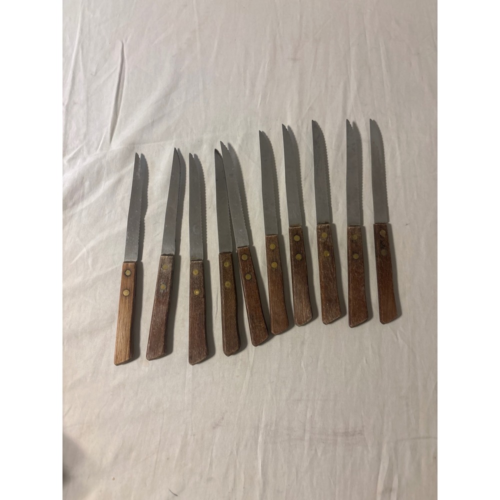 Unbranded Steak Knife Set Unisex 10‎ Piece Brown  Vintage Wood Handle Serrated